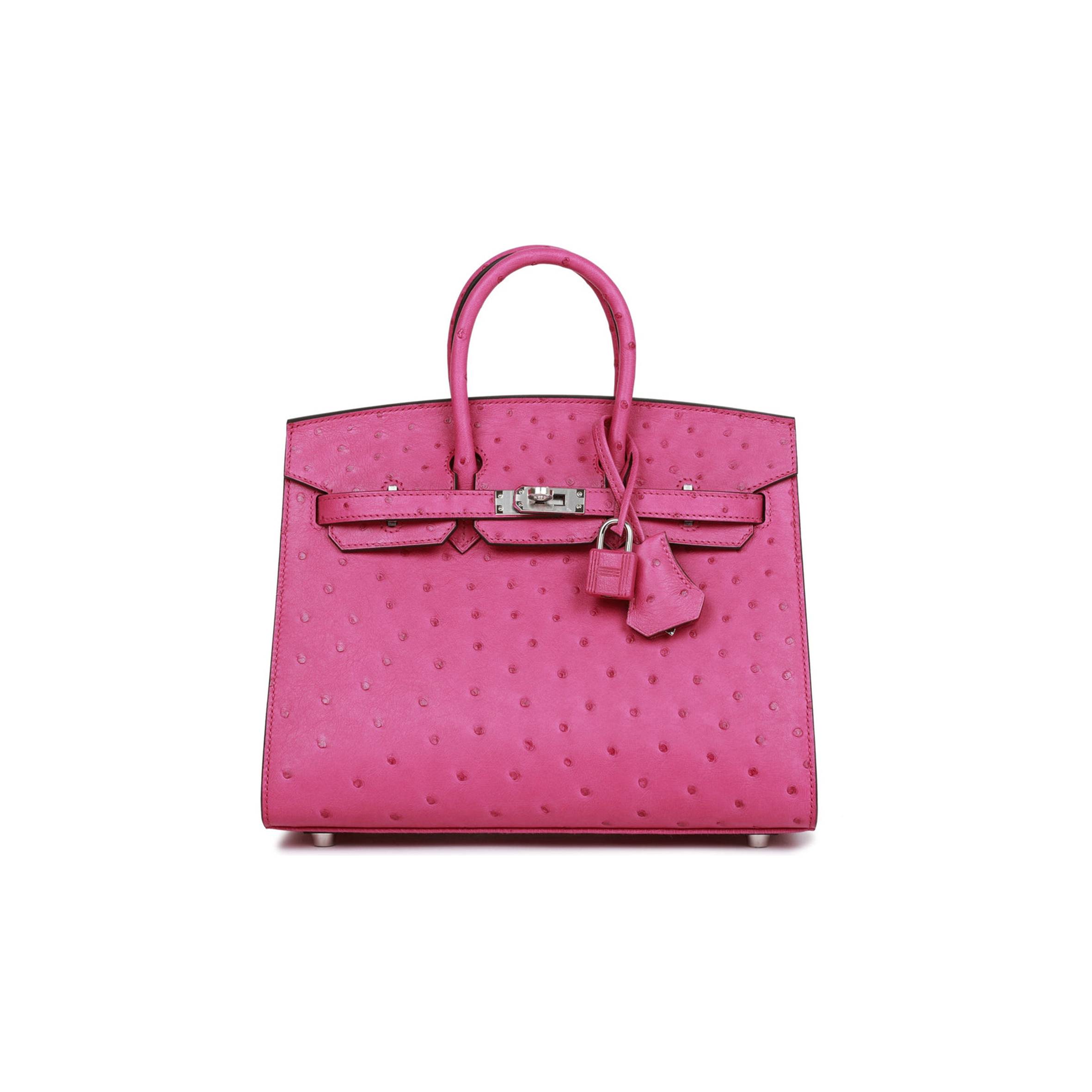 H**me5 BIRKIN SELLIER 25 ROSE POURPRE OSTRICH PALLADIUM HARDWARE HANDMADE (25cm) Master Quality